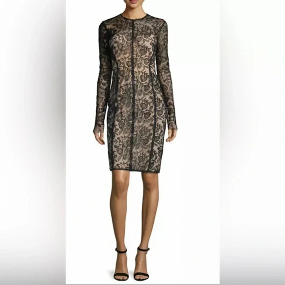NEW LELA ROSE LONG SLEEVE LACE SHEATH DRESS SIZE 10 $1890 BLACK NORDSTROM - Picture 1 of 6